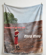 Miu Miu Red Off-Shoulder Dress Terracotta Hill Print Flannel Sofa Throw Blanket IMG_0643